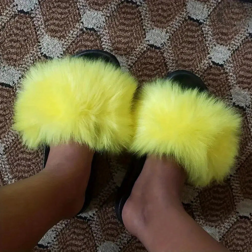 Luxurious Womens Faux Fur Slides - Soft Open Toe Slip-Ons - Ultra-Plush Indoor Slippers for Cozy Lounging - Comfortable Flat Sole - Perfect for Bedroom & Casual Wear Temu
