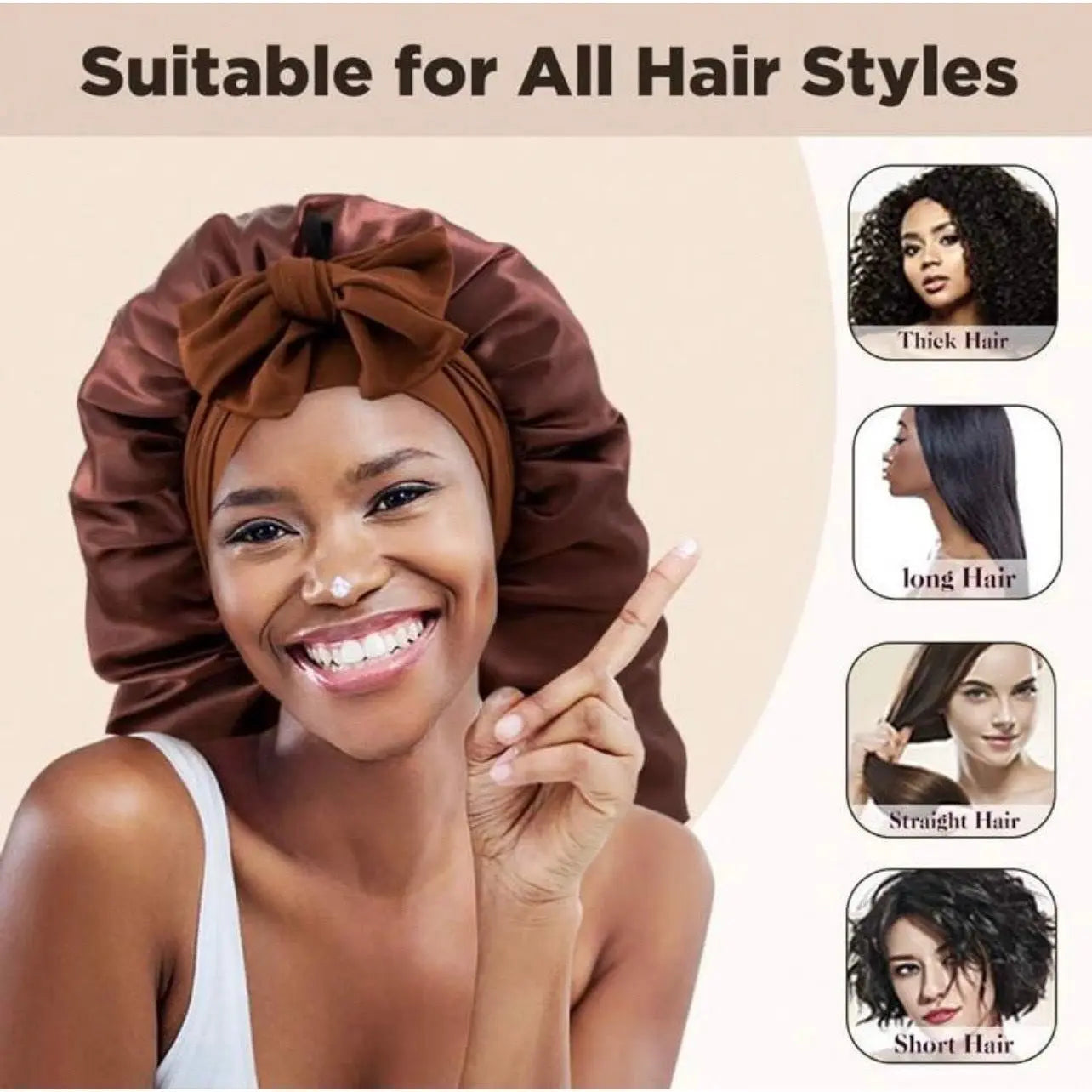 Women's Elastic Tie Band Long Satin Bonnet for Long Curly Hair - Gentle Hair Care Sleeping Cap with Smooth Texture and Soft Inside Chic Le'Meek