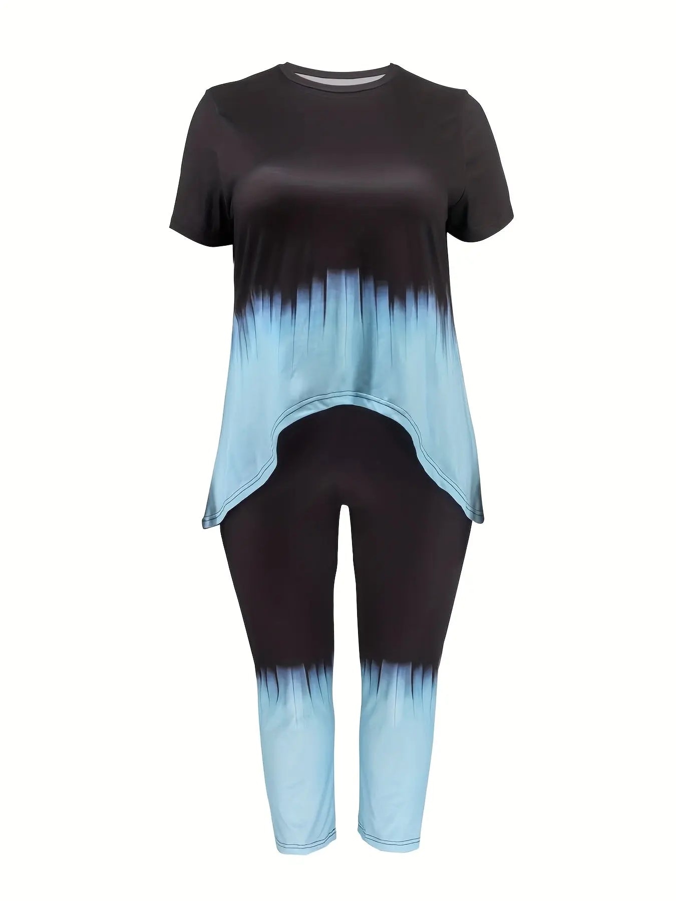 Plus Size Polyester Knit Tie-Dye Clothing Set - Short Sleeve Top And Long Pants - Machine Washable, Simple Style Chic Le'Meek