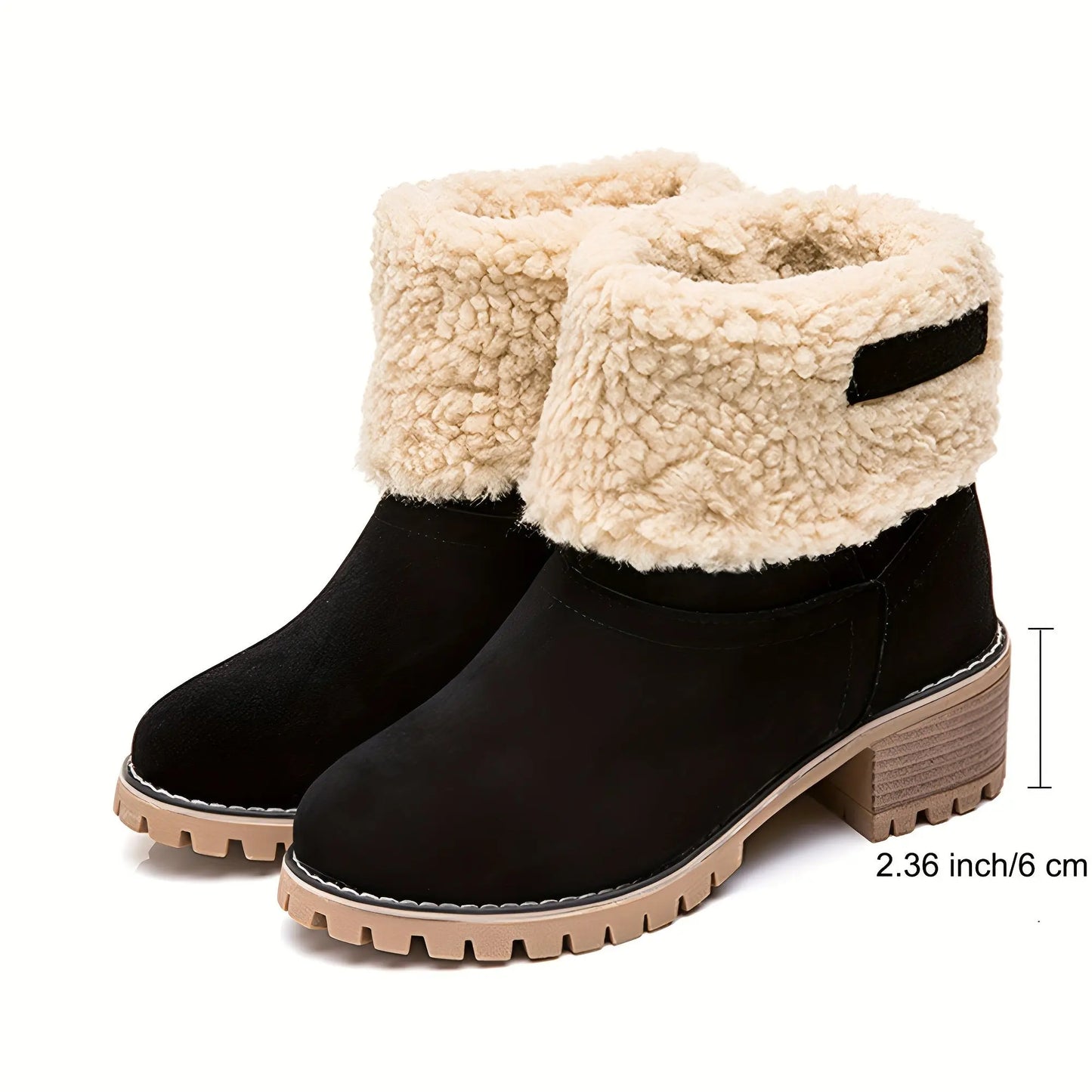 Winter Warm Women's Ankle Strap Platform Chunky Heel Comfort Faux Suede Plush Short Snow Boots Shoes For Woman Chic Le'Meek