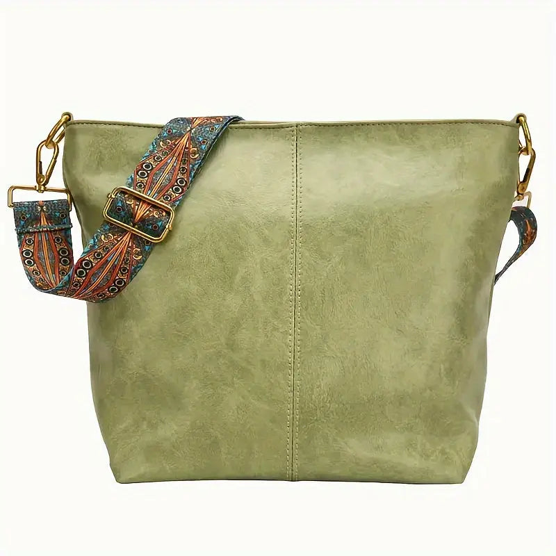 [Vintage Tote Bag] Large Vintage Tote Bag | Crossbody Bag with Removable Strap, Zipper Closure, Polyester Lining, Random Printing, No Edge Paint, for Women, Black/Beige/Rose Red/Pink/Light Grey/Blue/Light Green/Green/Light Br Chic Le'Meek