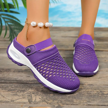 [Mesh Slip-On Clogs] Breathable, Lightweight Women's Comfort Mesh Slip-On Clogs | Air Cushion, Non-Slip Sole for Indoor & Outdoor Use | Purple & White Design, Versatile Slippers Chic Le'Meek
