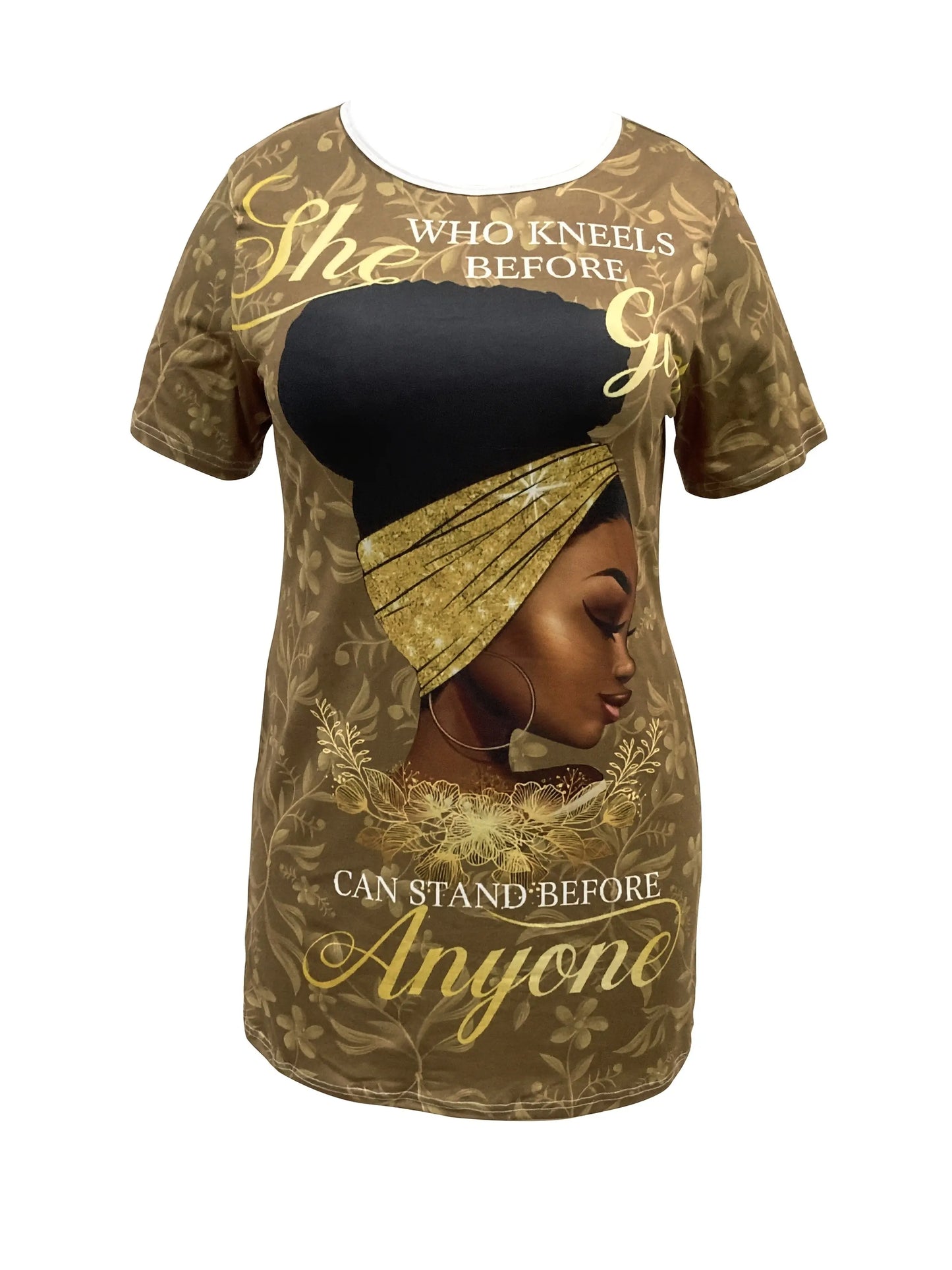 GOD Slogan Printing, Portrait Printing, Round Neck, Short-sleeved Plus Size Dress, The Fabric Is Comfortable And Stretchy Chic Le'Meek