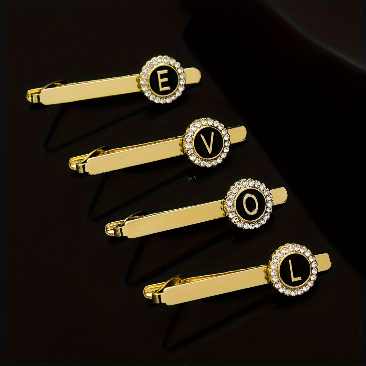 4pcs Men's Fashion Tie Clips, Cufflinks, And Brooches With 26 Uppercase Letter Series Sets In Alloy Oil Drop Style