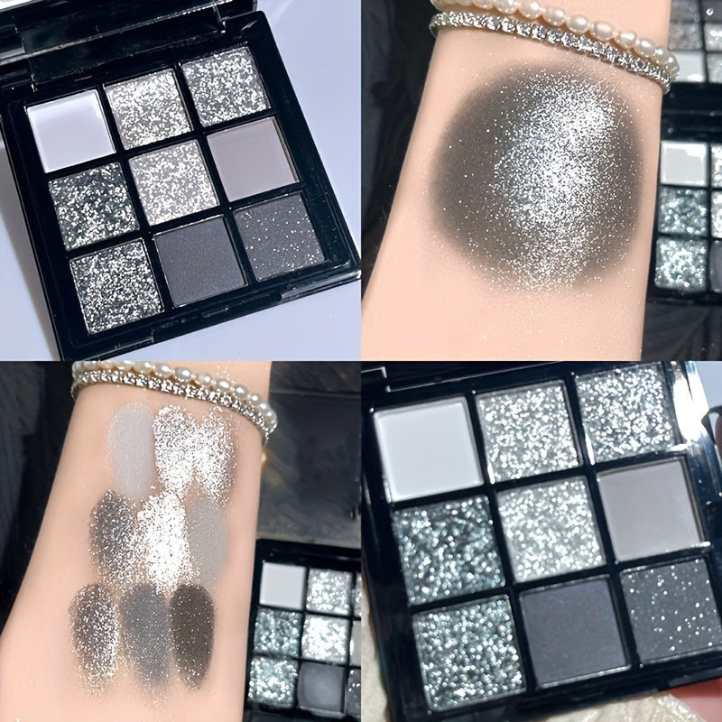 9-Color Black Swan Eyeshadow Glitter Palette - Smoky Punk Style, Matte & Metallic Finishes, Easy to Carry for Travel, Perfect Valentines Day Gift for Music Festival Lovers