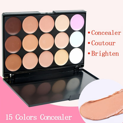 15-Color Waterproof Concealer Palette Pro - Full Coverage Foundation for Acne, Dark Circles, Freckles, Scars, Brightening, Contouring