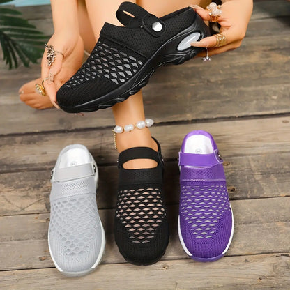 [Mesh Slip-On Clogs] Breathable, Lightweight Women's Comfort Mesh Slip-On Clogs | Air Cushion, Non-Slip Sole for Indoor & Outdoor Use | Purple & White Design, Versatile Slippers Chic Le'Meek
