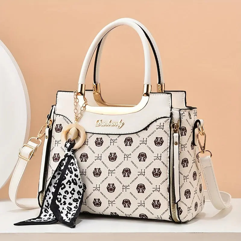 2024 New Women's Light Luxury Checkered & Polka Dot Crossbody Bag - Adjustable Shoulder Strap,, Golden-Tone Hardware, Zipper Closure, Versatile Handbag for Casual & Formal Occasions, Purse Strap Crossbody, Cheetah Print Accen Chic Le'Meek