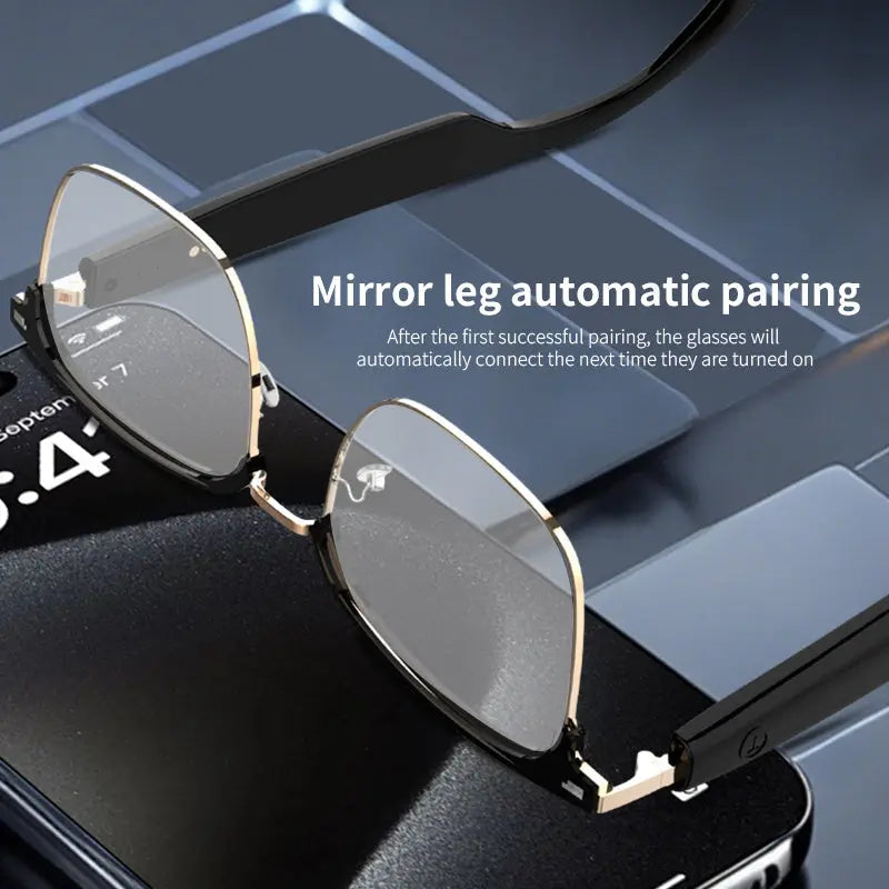 [Wireless Audio Glasses] 1pc Wireless Audio Glasses - Self-Adjusting Color Lenses, Anti-Blue Light Protection, Built-in Microphone, USB Charging, Rechargeable Lithium Polymer Battery - Ideal for Office, Outdoor Activities, Dr Chic Le'Meek