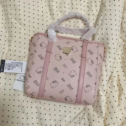 Hello Kitty Faux Leather Top-Handle Bag - Pink, Lightweight, Fixed Shoulder Straps, Zipper Closure | Includes Clutch for Women Chic Le'Meek