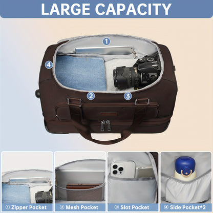 Rolling Luggage Duffel Bag - Spacious & Stylish with Shoe Compartment - Azul & Beige Weekender Set