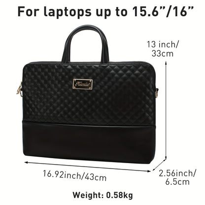 Kamlui Laptop Bag for Women 15.6-16-Inch Carrying Computer Bag Laptop Case Shoulder Slim Work Travel PU Leather (Black)