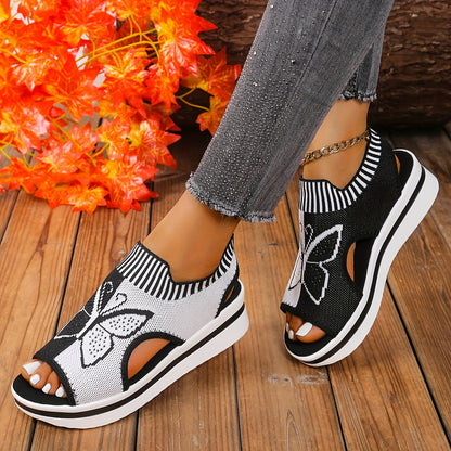 2024 Summer Womens Breathable Animal Print Sandals - Comfortable Open Toe Strappy Back Knitted Mesh Hollow Design, Versatile Fabric Material, Casual Fashion Shoes for Warm Weather