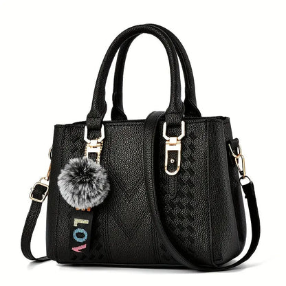 Mother's Day Gift - Women's Trendy Handbag, Simple Quilted Crossbody Bag with Ball Pendant for Mom and Family Chic Le'Meek