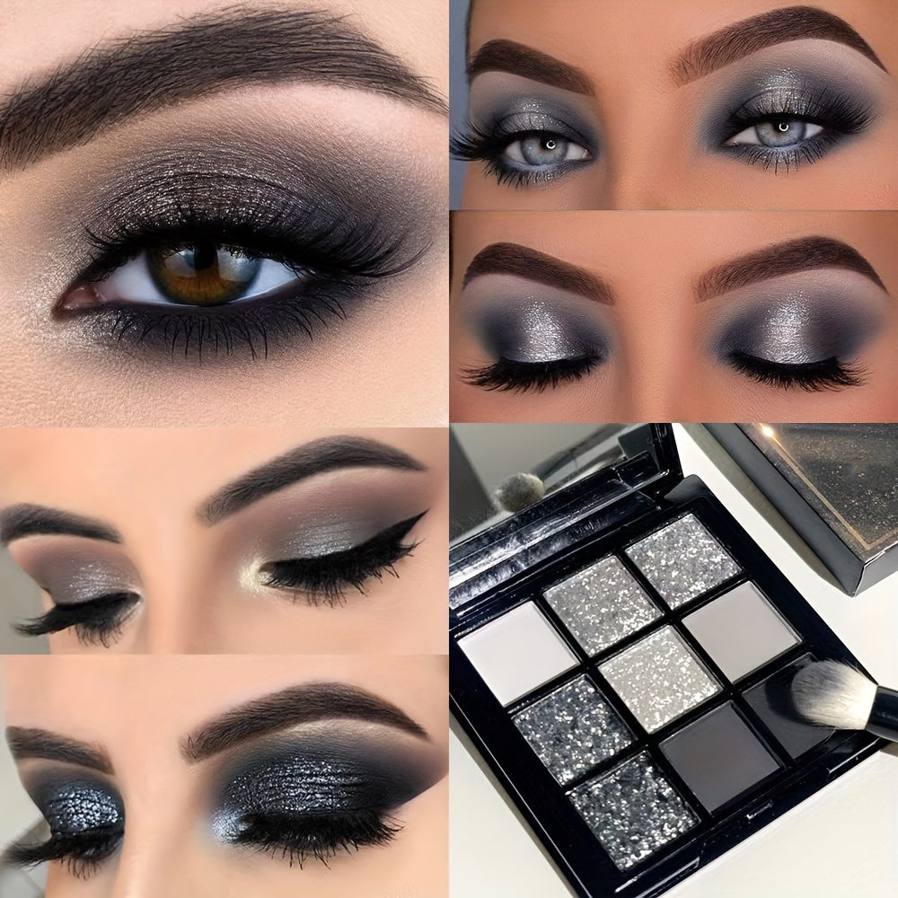 9-Color Black Swan Eyeshadow Glitter Palette - Smoky Punk Style, Matte & Metallic Finishes, Easy to Carry for Travel, Perfect Valentines Day Gift for Music Festival Lovers