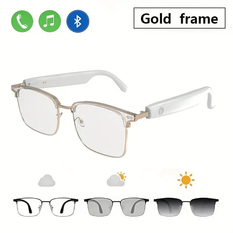 [Wireless Audio Glasses] 1pc Wireless Audio Glasses - Self-Adjusting Color Lenses, Anti-Blue Light Protection, Built-in Microphone, USB Charging, Rechargeable Lithium Polymer Battery - Ideal for Office, Outdoor Activities, Dr Chic Le'Meek