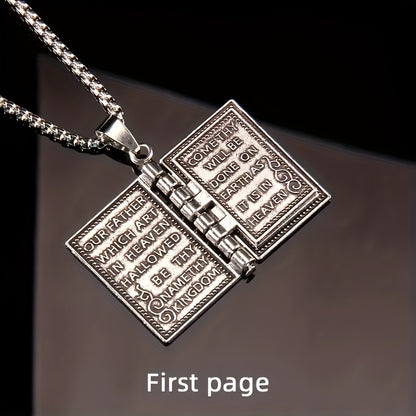 1pc Stainless Steel Chain, Openable Bible Pendant Necklace, Necklace For Prayer, The Best Christmas Gift