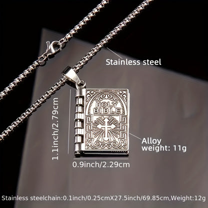 1pc Stainless Steel Chain, Openable Bible Pendant Necklace, Necklace For Prayer, The Best Christmas Gift