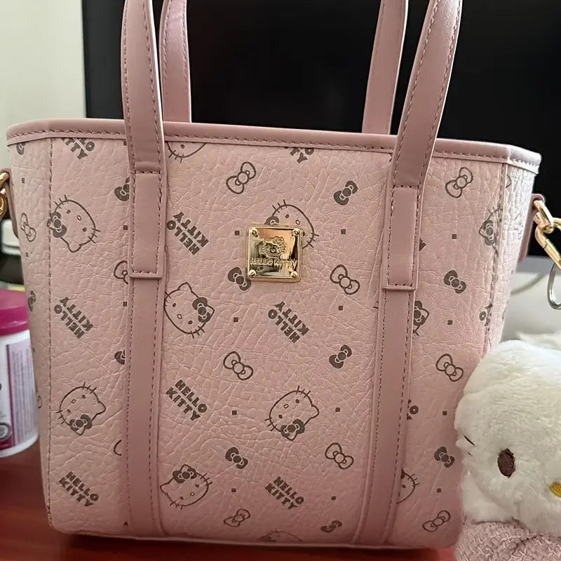 Hello Kitty Faux Leather Top-Handle Bag - Pink, Lightweight, Fixed Shoulder Straps, Zipper Closure | Includes Clutch for Women Chic Le'Meek