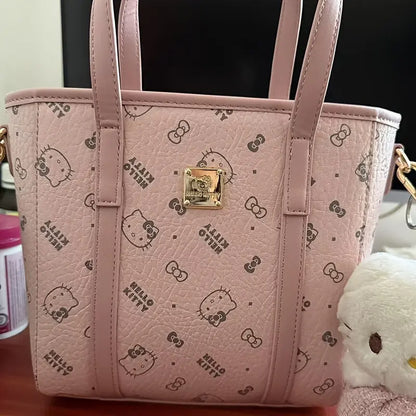 Hello Kitty Faux Leather Top-Handle Bag - Pink, Lightweight, Fixed Shoulder Straps, Zipper Closure | Includes Clutch for Women Chic Le'Meek