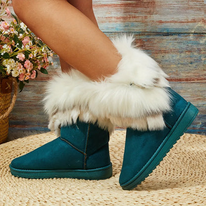 Women's Warm Snow Boots, Fashion Faux Fur Slip On Boots, Women's Comfortable Winter Boots Chic Le'Meek