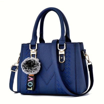 Mother's Day Gift - Women's Trendy Handbag, Simple Quilted Crossbody Bag with Ball Pendant for Mom and Family Chic Le'Meek