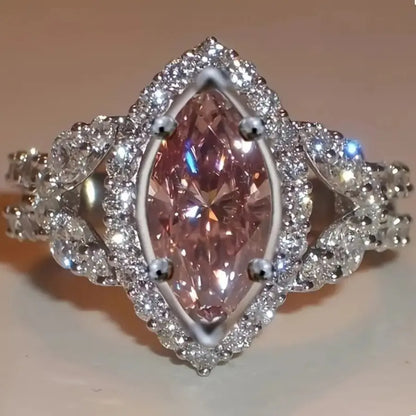 [Luxury Ring] Luxury Elegant Pink Cubic Zirconia Silver Plated Copper Ring | Sparkling Wedding/Cocktail Engagement Ring - Ideal Valentine's Day Gift Chic Le'Meek
