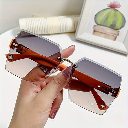 Unisex Fashion Rimless Geometric Sunglasses, Oversized One-Piece Street Style Sunshades, Trendy Travel Eyewear, UV Protection