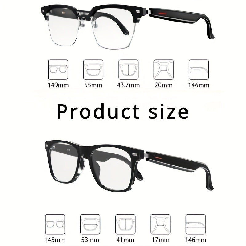 Classic Half Frame Fashionable Smart Glasses, Smart Touch Audio Glasses, Sports Outdoor, Office, Business, Driving Glasses, Portable Smart Ultra Clear Glasses, Cycling Glasses, Music Playback Glasses, Powerful Stereo