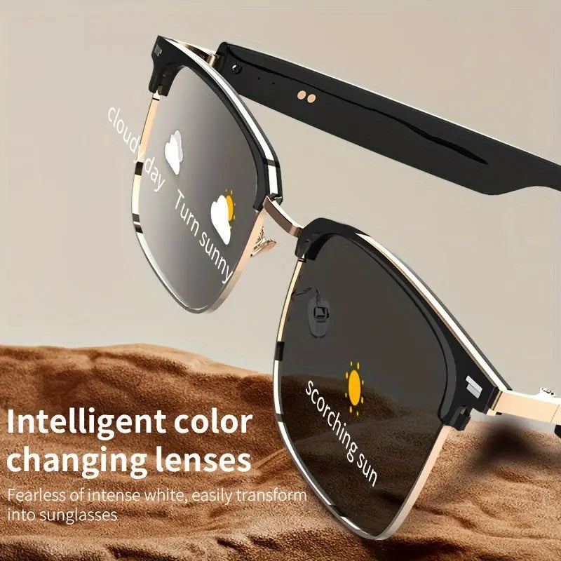 [Wireless Audio Glasses] 1pc Wireless Audio Glasses - Self-Adjusting Color Lenses, Anti-Blue Light Protection, Built-in Microphone, USB Charging, Rechargeable Lithium Polymer Battery - Ideal for Office, Outdoor Activities, Dr Chic Le'Meek