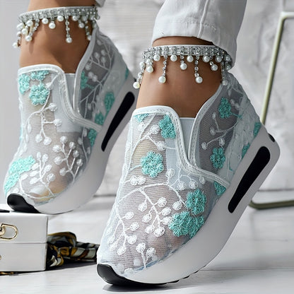 Floral Embroidery Sheer Mesh Sneakers