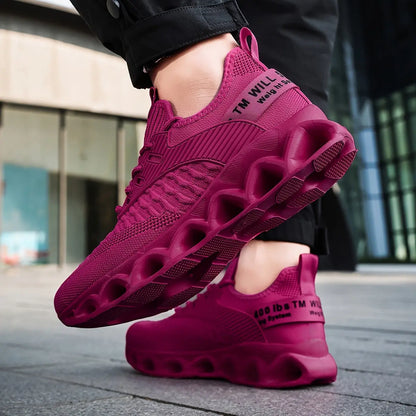 2025 New Unisex Breathable Mesh Running Shoes - Lightweight Stability Low-Top Sneakers with EVA Cushioning for Men & Women, Vibrant Purple Casual Walking Shoes for Spring/Summer/Fall Chic Le'Meek