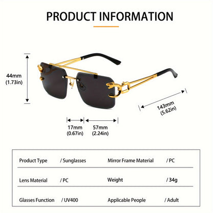 2Pcs Vintage-Inspired Rimless Square Sunglasses - Large Frame, Magnesium Aluminum Alloy, Anti-Reflection PC Lenses, Daily Leisure and Hiking Essential - Includes Eyewear Accessories