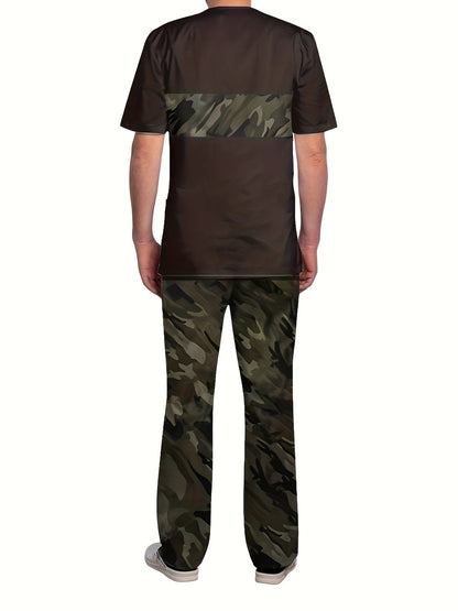 Comfortable 2-Piece Camouflage Set for Plus Size Men - Graphic T-Shirt & Pants Outfit - Perfect for Spring Summer Outdoor Adventures