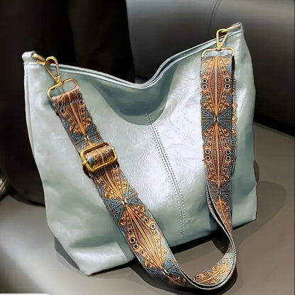 [Vintage Tote Bag] Large Vintage Tote Bag | Crossbody Bag with Removable Strap, Zipper Closure, Polyester Lining, Random Printing, No Edge Paint, for Women, Black/Beige/Rose Red/Pink/Light Grey/Blue/Light Green/Green/Light Br Chic Le'Meek