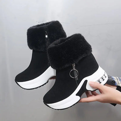 Women's Platform Wedges Ankle Boots, Casual Push Lined Side Zipper Short Boots, Warm & Comfortable Winter Shoes Chic Le'Meek