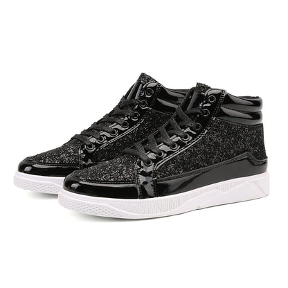 Mens Dazzling Sparkle High Top Skate Shoes - Superior Grip, Ventilated Comfort, Secure Lace-up - Shimmering Glitter Sneakers for Trendsetting Style