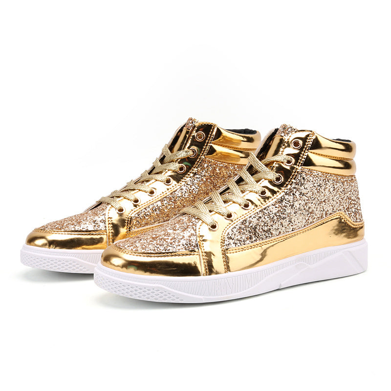 Mens Dazzling Sparkle High Top Skate Shoes - Superior Grip, Ventilated Comfort, Secure Lace-up - Shimmering Glitter Sneakers for Trendsetting Style