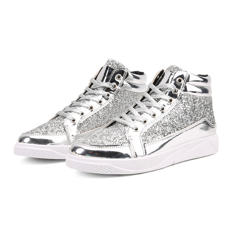 Mens Dazzling Sparkle High Top Skate Shoes - Superior Grip, Ventilated Comfort, Secure Lace-up - Shimmering Glitter Sneakers for Trendsetting Style