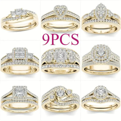 9 Classic Women'S Multi Style Wedding Ring Sets, Including Synthetic Zirconia Rings, Perfect For Daily Women'S Clothing, Jewelry, And Accessories Chic Le'Meek
