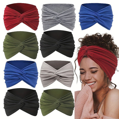 10pcs Vibrant Solid Color Stretchy Sports Headbands - Super Comfortable Wide Yoga Hairbands for Womens Active & Casual Style