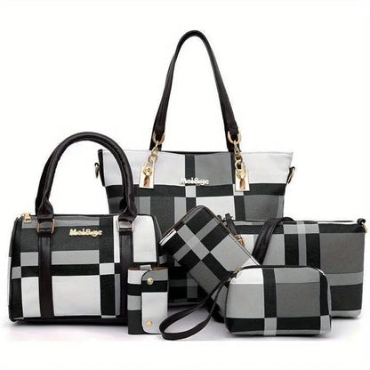 6pcs Womens Handbags Tote Bags Shoulder Bag Purses Satchel Bag Top-Handle Handbag Crossbody Bag Wallet Clutch Chic Le'Meek