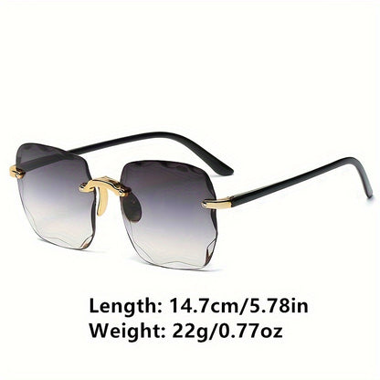 Square Rimless Fashion Sunglasses For Women Men Summer Gradient Sun Shades For Vacation Beach Travel (Not Include Glasses Case)