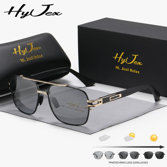 HyJex unisex fashion polarized sunglasses retro metal frame driving photochromic sunglasses