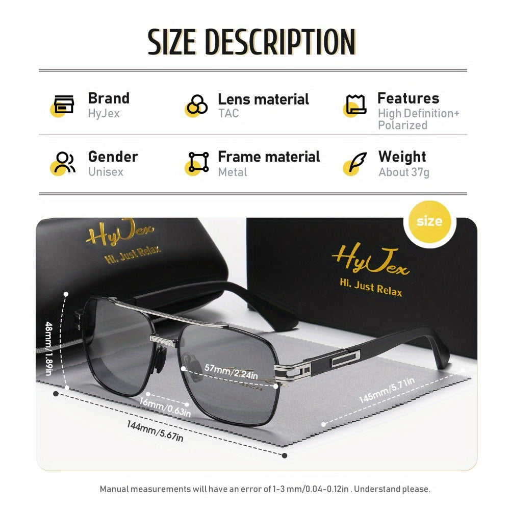 HyJex unisex fashion polarized sunglasses retro metal frame driving photochromic sunglasses