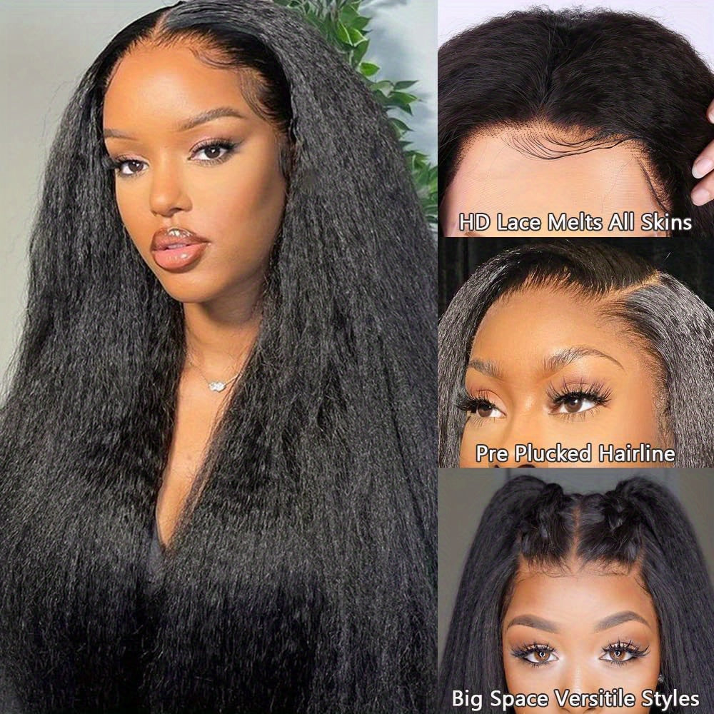 Kinky Straight Lace Front Wigs Human Hair Pre Plucked With Baby Hair 180% Density Yaki Straight 13x4 Transparent HD Glueless Lace Wig Human Hair Wigs For Women