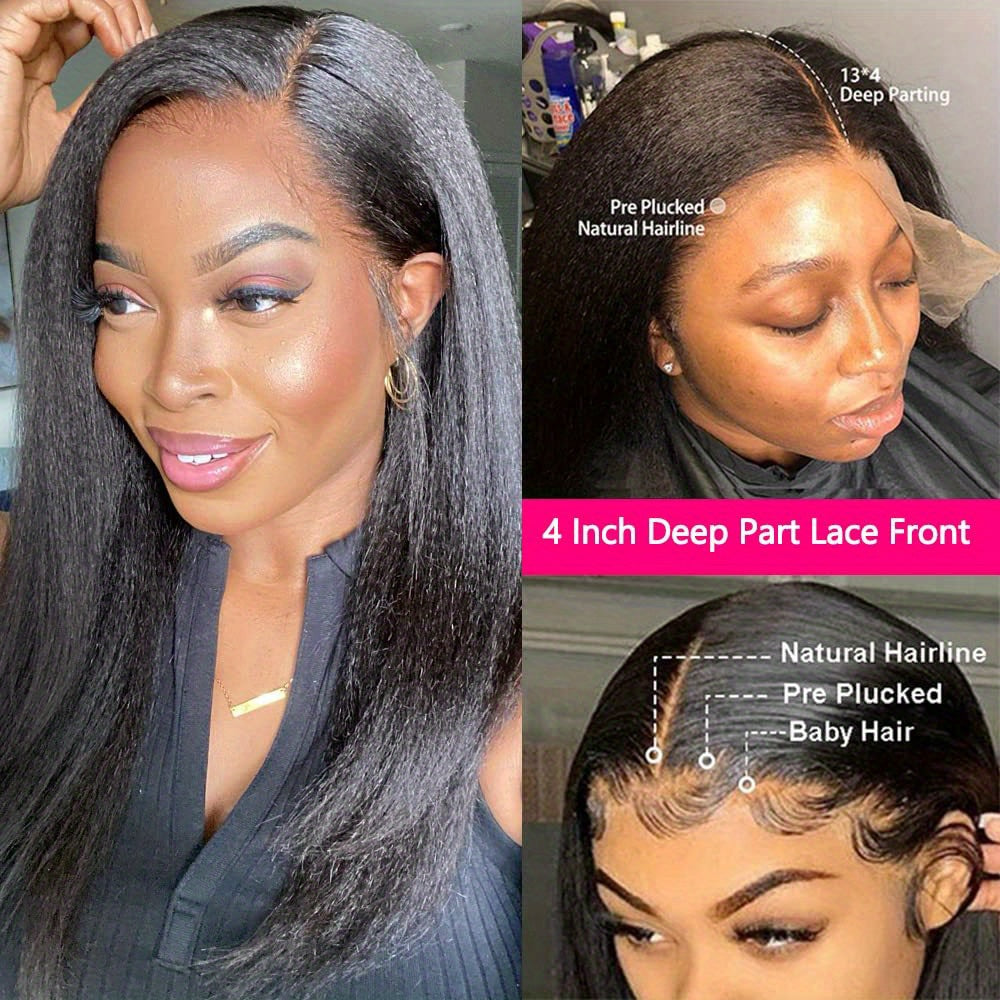 Kinky Straight Lace Front Wigs Human Hair Pre Plucked With Baby Hair 180% Density Yaki Straight 13x4 Transparent HD Glueless Lace Wig Human Hair Wigs For Women