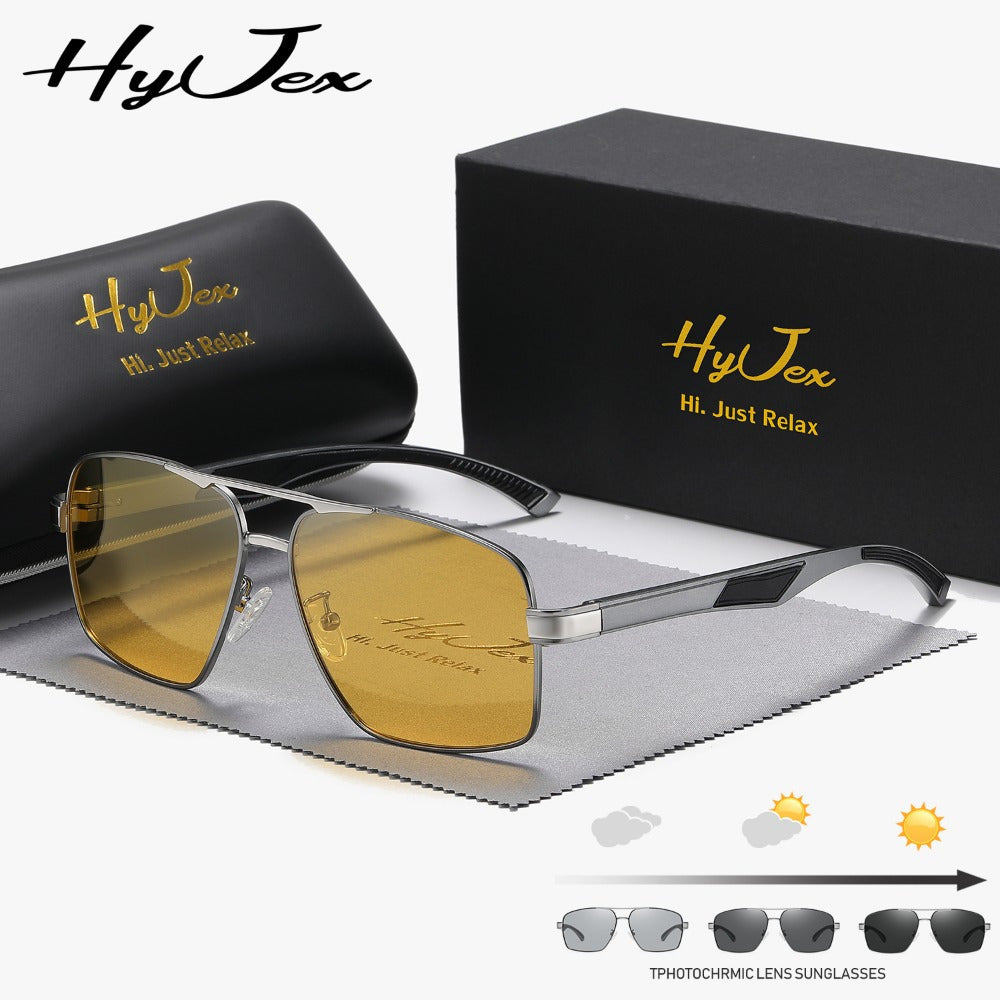 HyJex unisex fashionable travel driving color-changing sunglasses, dual-purpose for day and night, night vision polarized sunglasses