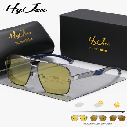 HyJex unisex fashionable travel driving color-changing sunglasses, dual-purpose for day and night, night vision polarized sunglasses