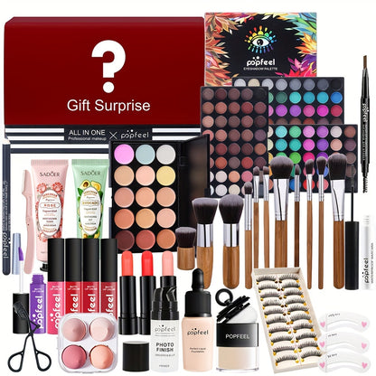 POPFEEL All-in-One Makeup Kit Gift Set with Eyeshadow Palette, Foundation, Lip Gloss, Blush, Brushes, Eyeliner, and More